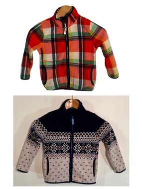 Boys Fleece Jacket Bundle 4T Red Plaid Zip Up & Blue Nordic Print Cozy Spring